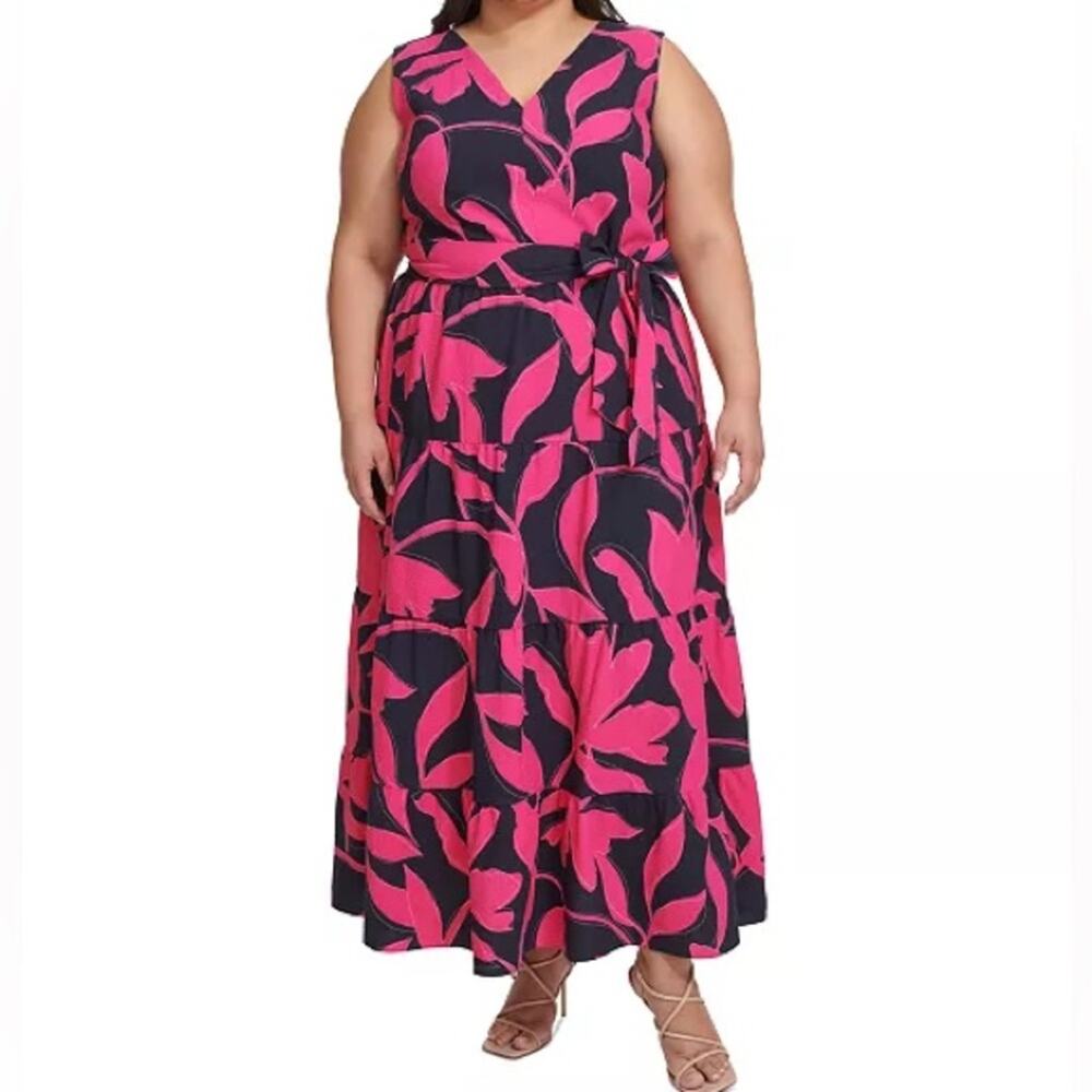 DKNY Plus Size Printed Fit & Flare Maxi Dress Women’s Sz 18W